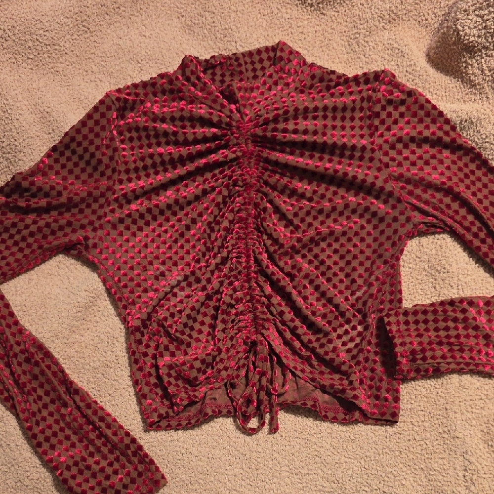 Elegant Pink and Brown Ruched Women's Blouse
